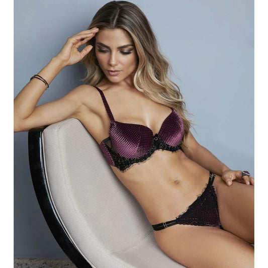 Black and Burgundy Balconette Bra and Panty-SexyHint