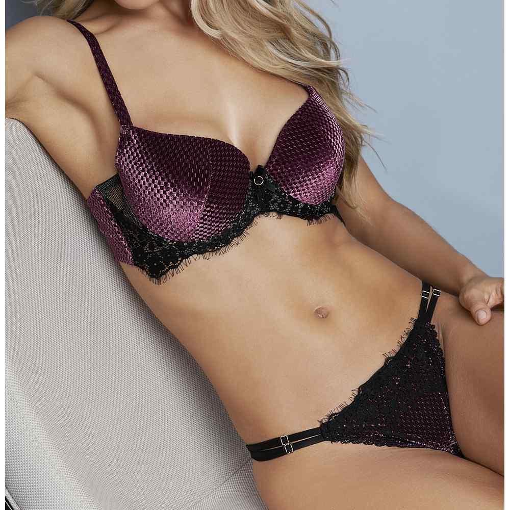 Black and Burgundy Balconette Bra and Panty