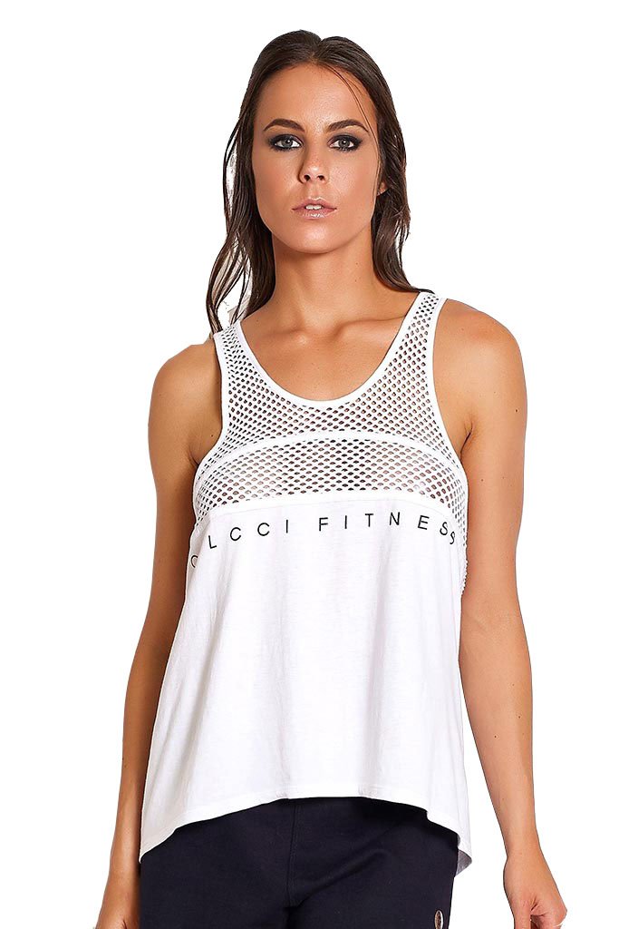 Colcci Fitness White Meshed Top & Back Gym Tank-SexyHint