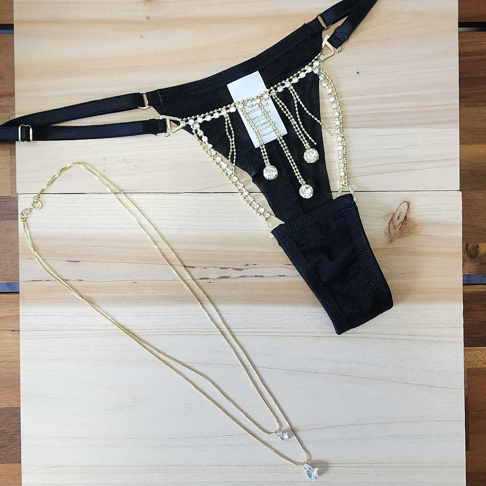 Rhinestone Panties and 18k Gold Necklace Kit-SexyHint