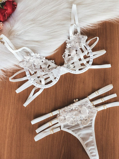 Ultra Sexy Strappy White Lingerie Set-SexyHint