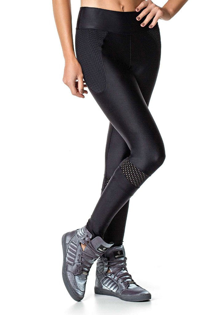 Vestem Black Cire Meshed Hips Fashion Workout Tights-SexyHint