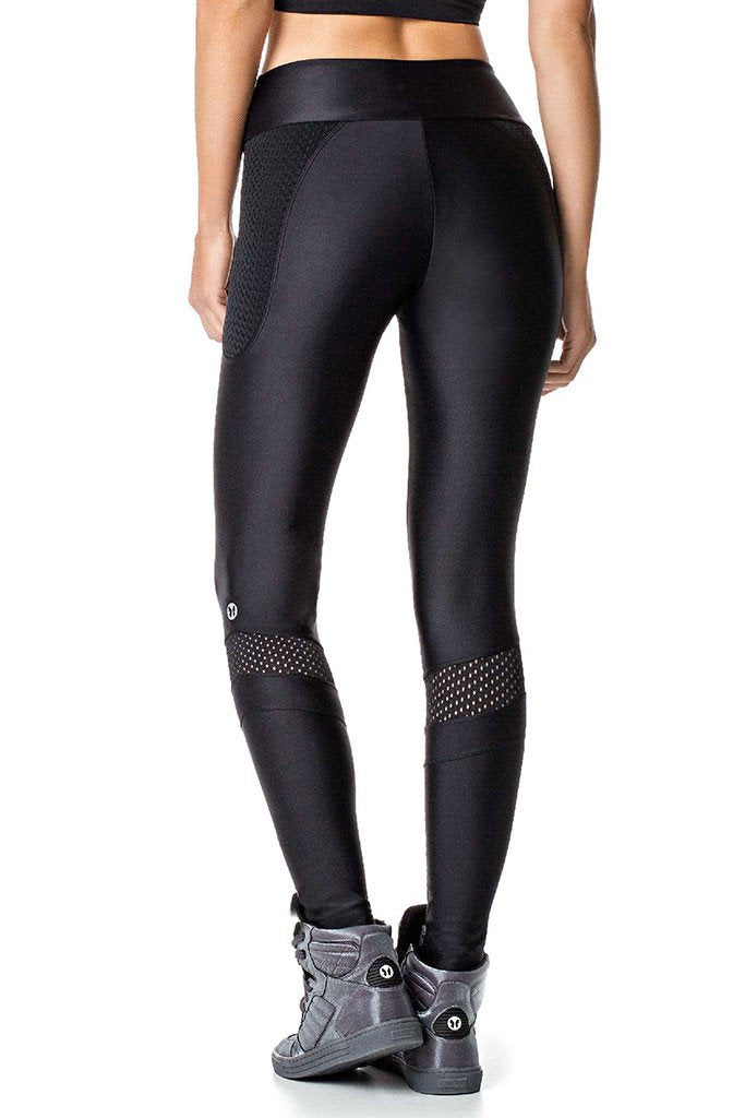 Vestem Black Cire Meshed Hips Fashion Workout Tights-SexyHint