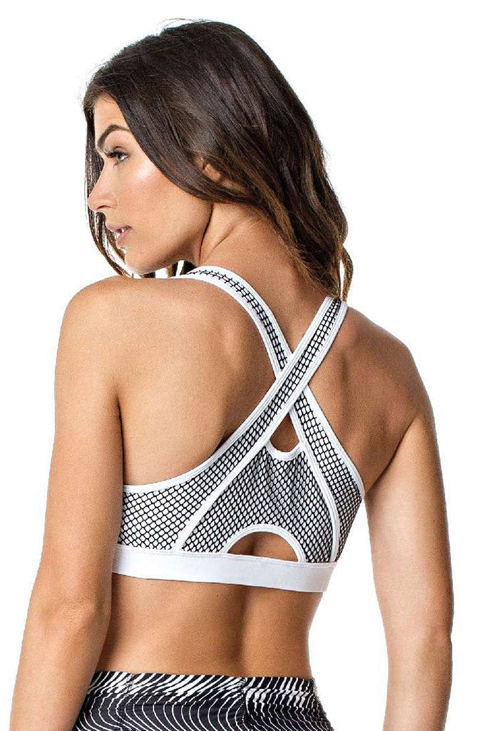 Vestem Black Topped Mesh Sexy White Gym Sports Bra-SexyHint