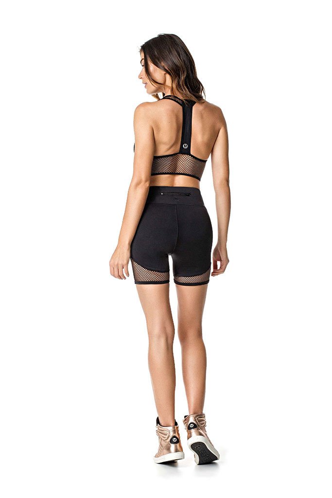 Vestem Black Waist Mesh Cropped Workout Sports Bra-SexyHint